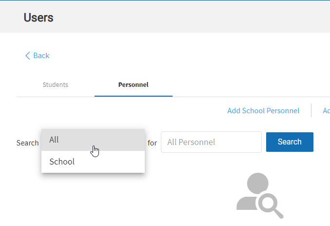 the Search drop-down list with the All and School options