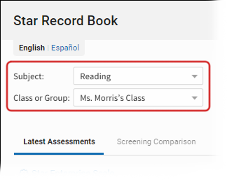 The Subject and Class or Group drop-down lists.