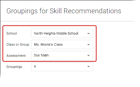 The School, Class or Group, and Assessment drop-down lists.