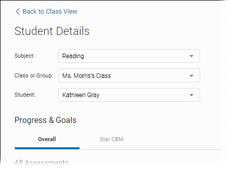 The Subject, Class or Group, and Student drop-down lists.