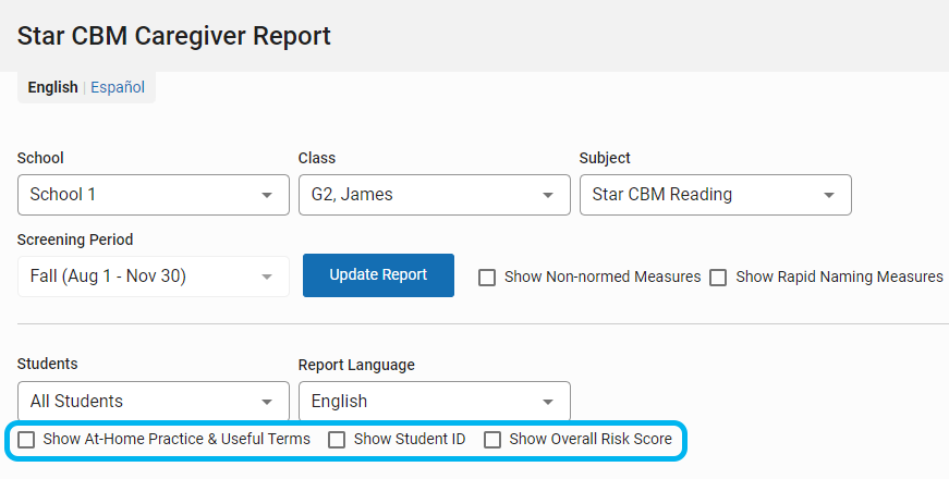 the Show At-Home Practice and Useful Terms check box