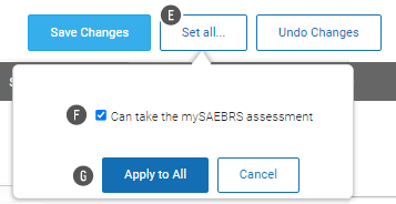The Set All button has been selected; the setting for all students is in a pop-up window. The Apply to All and Cancel buttons are at the bottom.